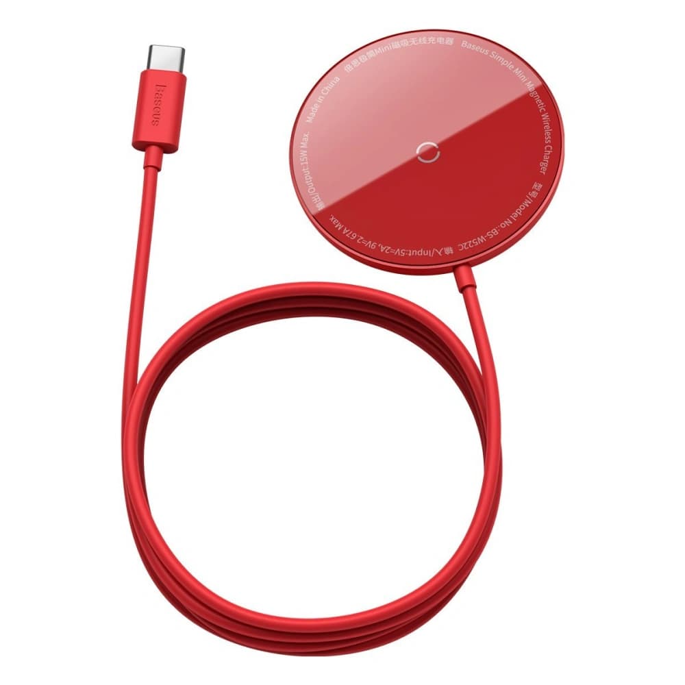 Baseus Simple Mini Wireless Charger MagSafe, 15W (red) - 1