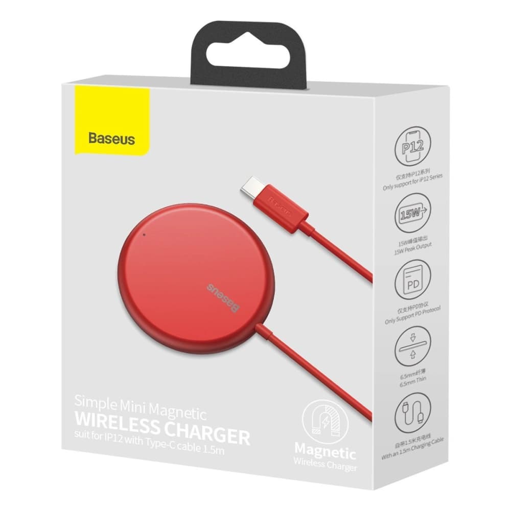 Baseus Simple Mini Wireless Charger MagSafe, 15W (red) - 7