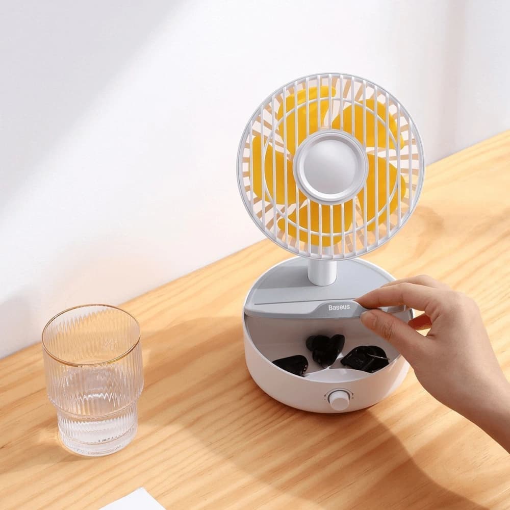 Asztali ventilátor Baseus Hermit 10W-os indukciós töltővel (fehér) - 8