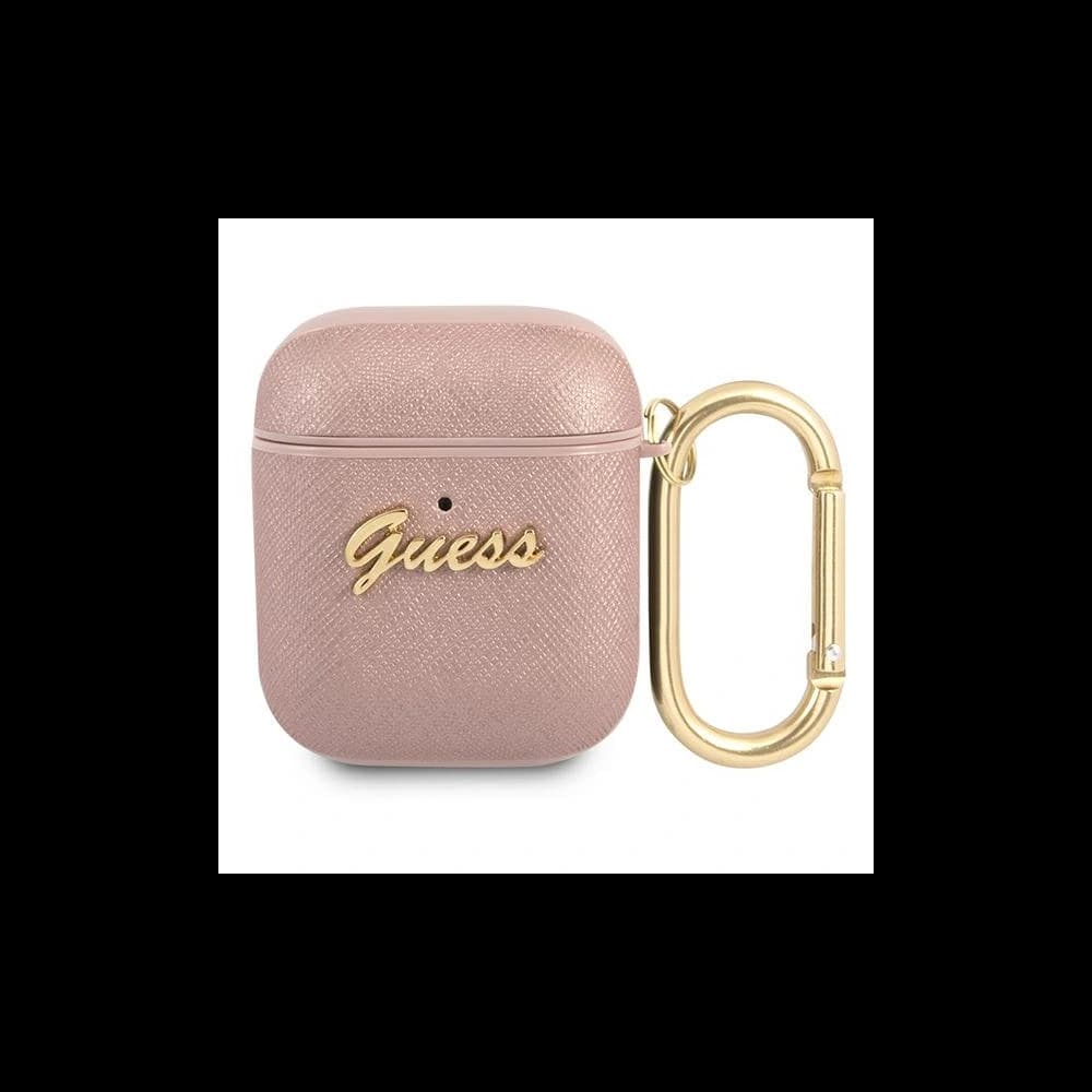 Guess Apple Tasche GUA2SASMP AirPods Hülle rosa/rosa Saffiano Script Metal Collection - 1