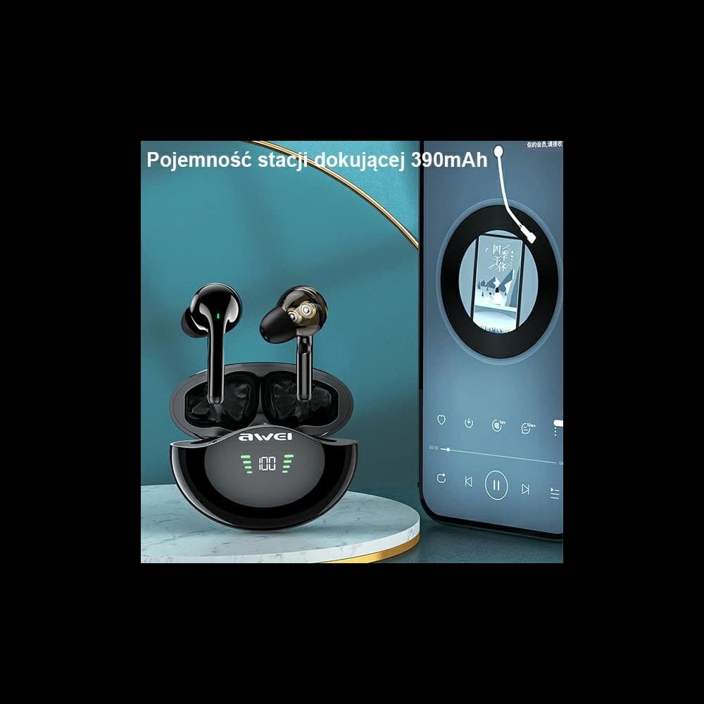 AWEI căști Bluetooth 5.1 T12P TWS + stație de dock negru/black - 6