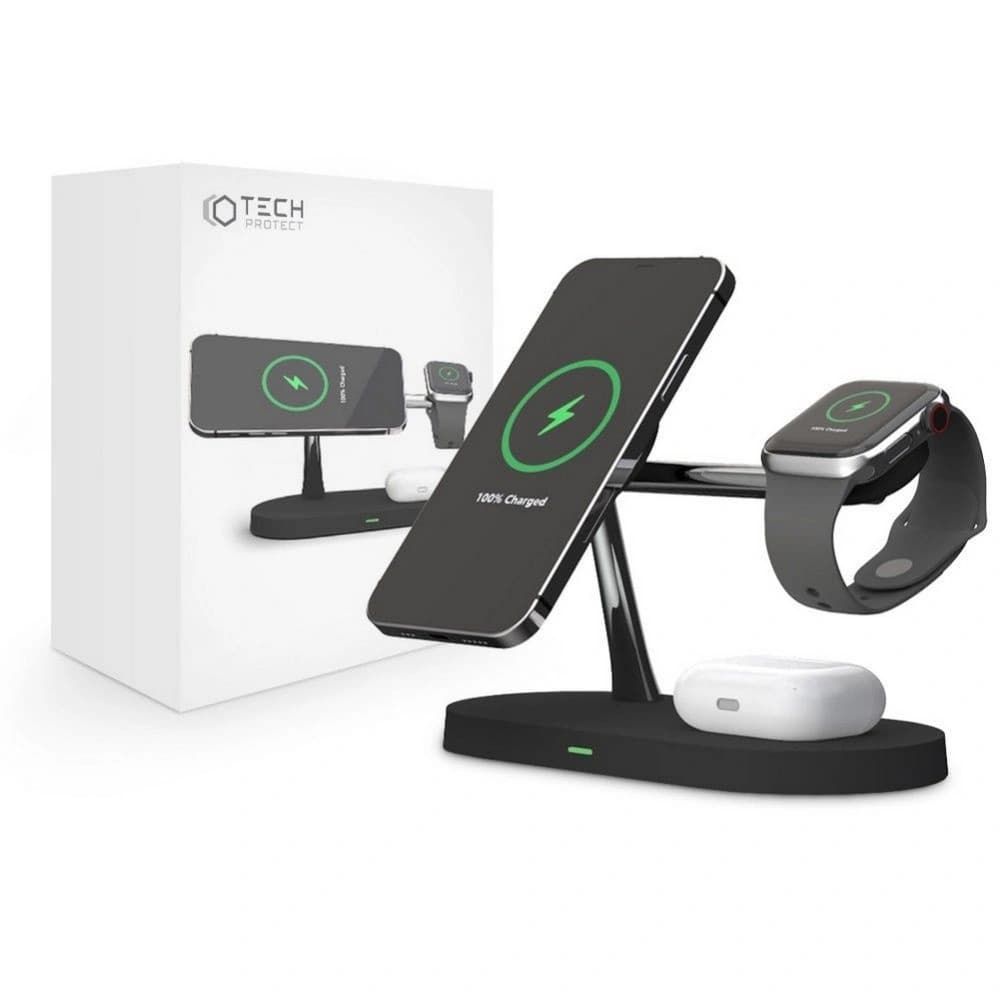 Vezeték nélküli töltő Tech-Protect A12 3in1 Magnetic MagSafe Wireless Charger Fekete - 8