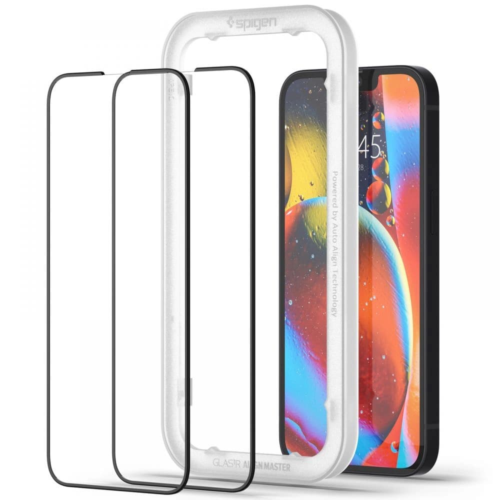 Edzett üveg Spigen GLAS.tR Slim AlignMaster Apple iPhone 13 mini Fekete [2 PACK] - 2