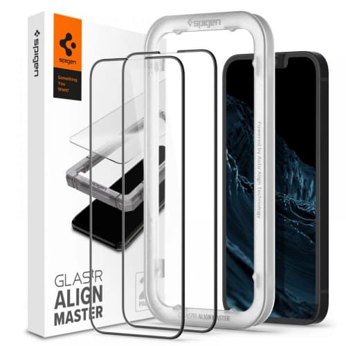 Gehärtetes Glas Spigen GLAS.tR Slim AlignMaster Apple iPhone 14/13/13 Pro Schwarz [2 PACK]