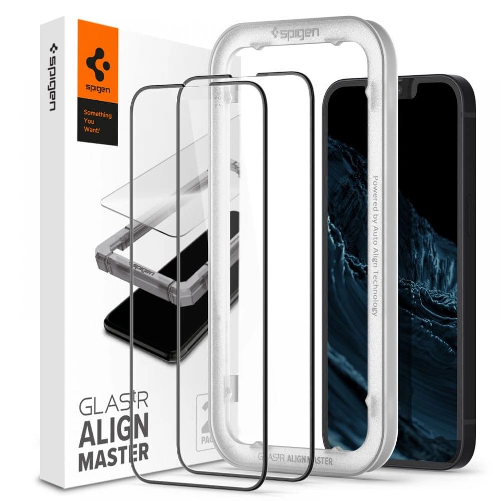 Gehärtetes Glas Spigen GLAS.tR Slim AlignMaster Apple iPhone 14/13/13 Pro Schwarz [2 PACK] - 1