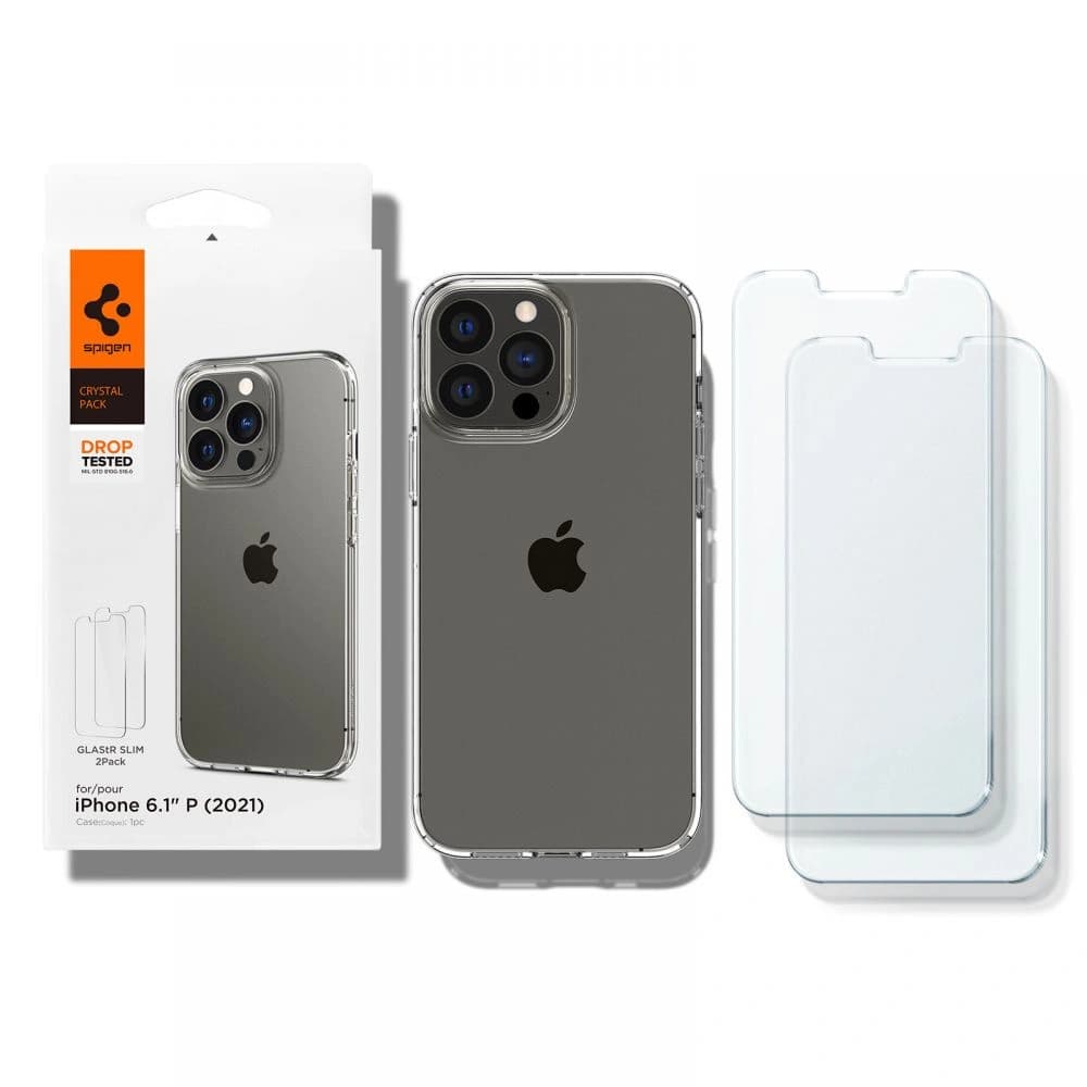Case Spigen Crystal Pack Apple iPhone 13 Pro Crystal Clear + Glas - 7