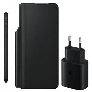 Etui Samsung Galaxy Z Fold 3 EF-FF92KKBEGEE černé/black Leather Flip Cover + S Pen + síťový nabíječ 25W