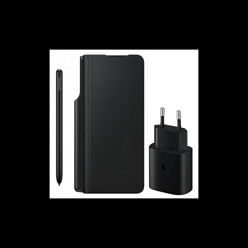 Etui Samsung Galaxy Z Fold 3 EF-FF92KKBEGEE černé/black Leather Flip Cover + S Pen + síťový nabíječ 25W - 1