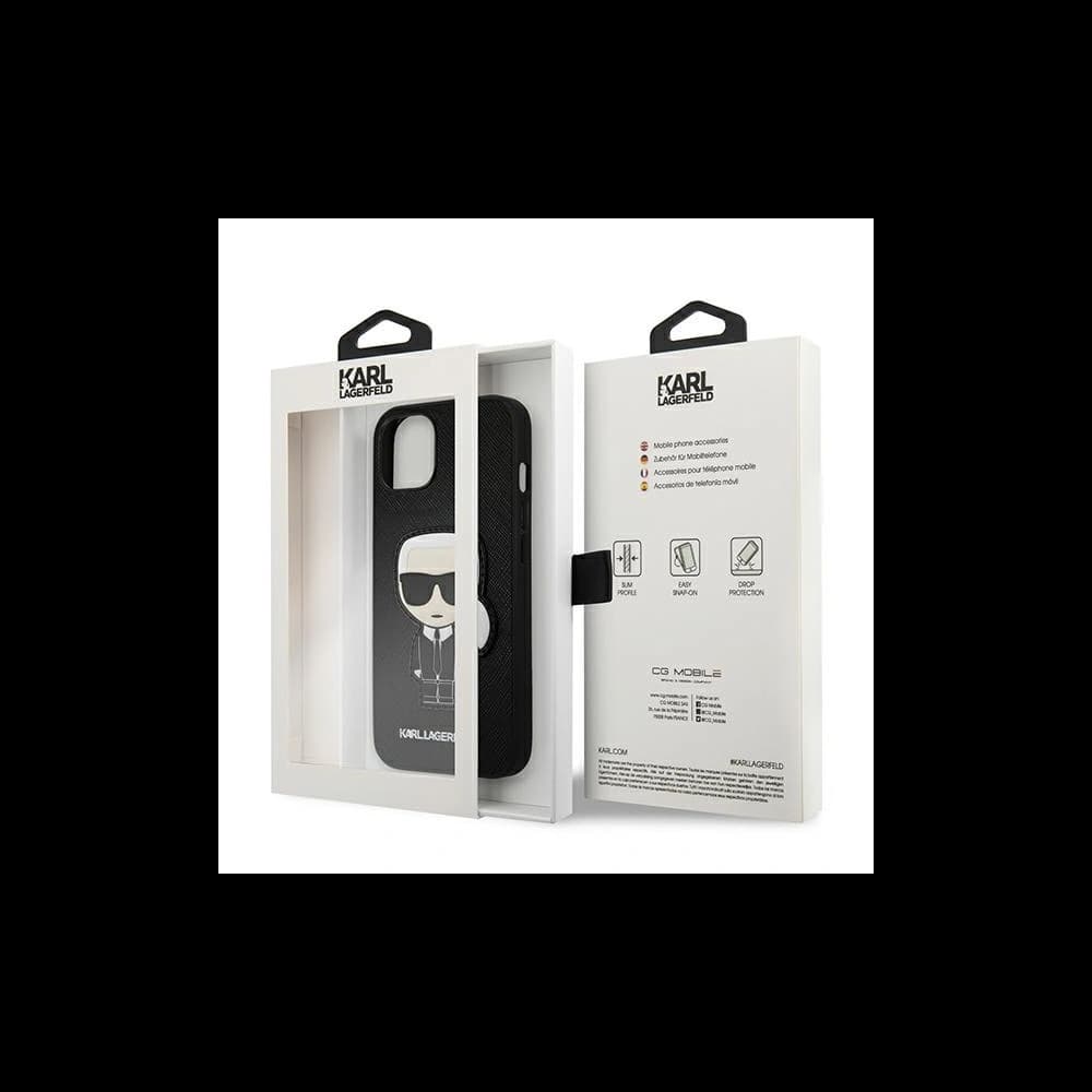 Karl Lagerfeld KLHCP13SOKPK Apple iPhone 13 mini black hardcase Saffiano Ikonik Karl`s Patch - 8