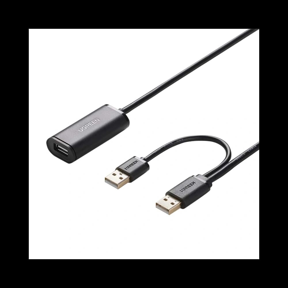 UGREEN US137 2x USB 2.0 Verlängerungskabel, aktiv, 10m (schwarz) - 1