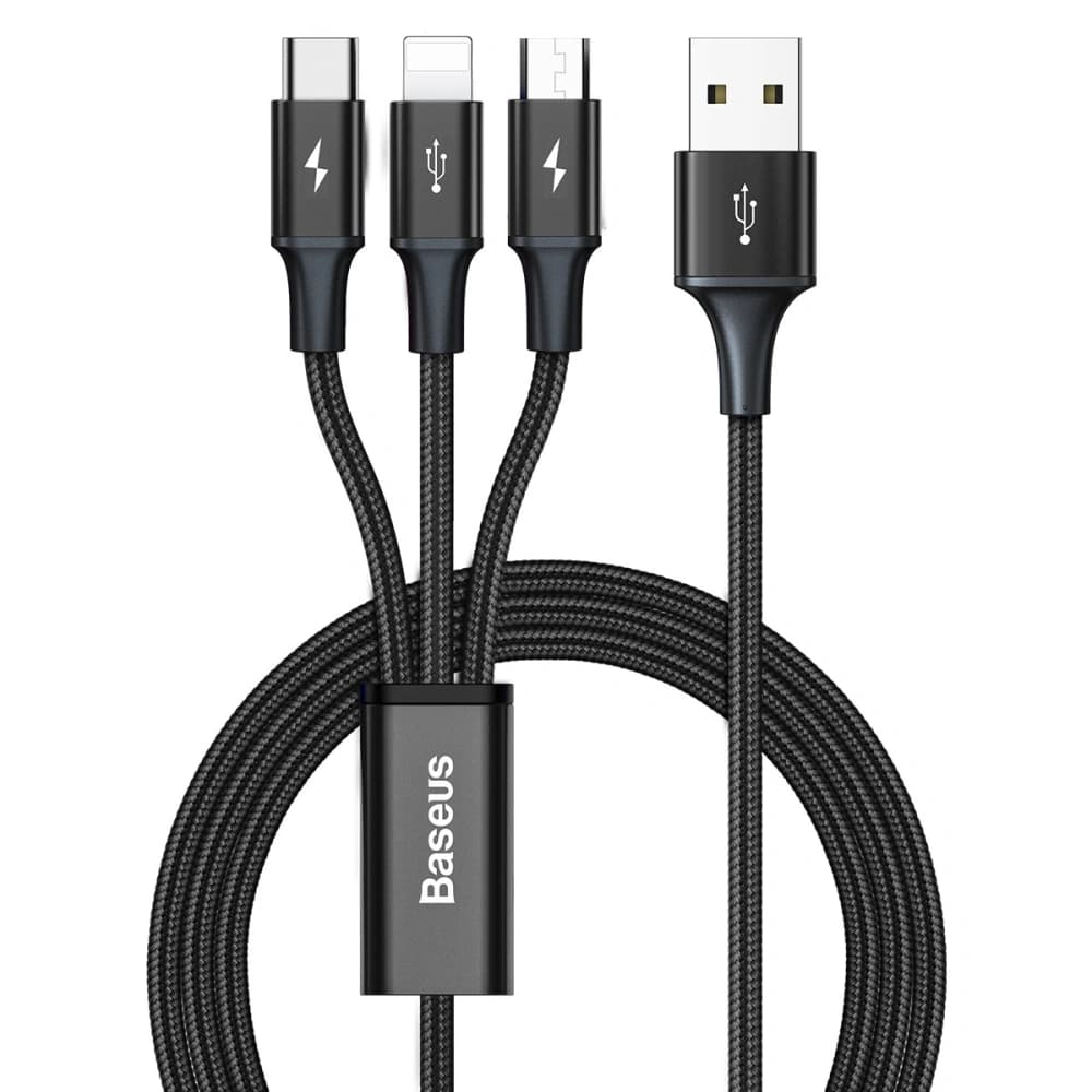 USB cable 3in1 Baseus Rapid Series, USB to micro USB / USB-C / Lightning, 3.5A, 1.2m (Black) - 1