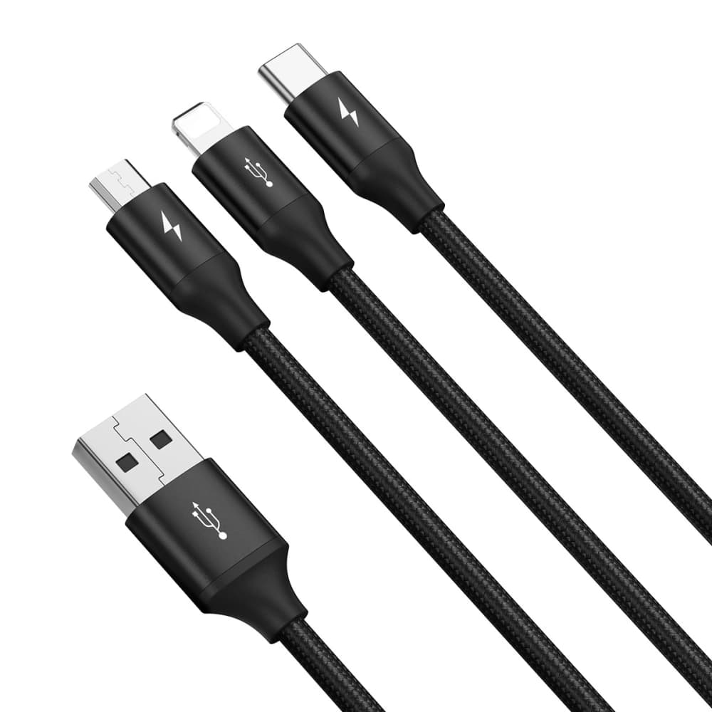 USB cable 3in1 Baseus Rapid Series, USB to micro USB / USB-C / Lightning, 3.5A, 1.2m (Black) - 2