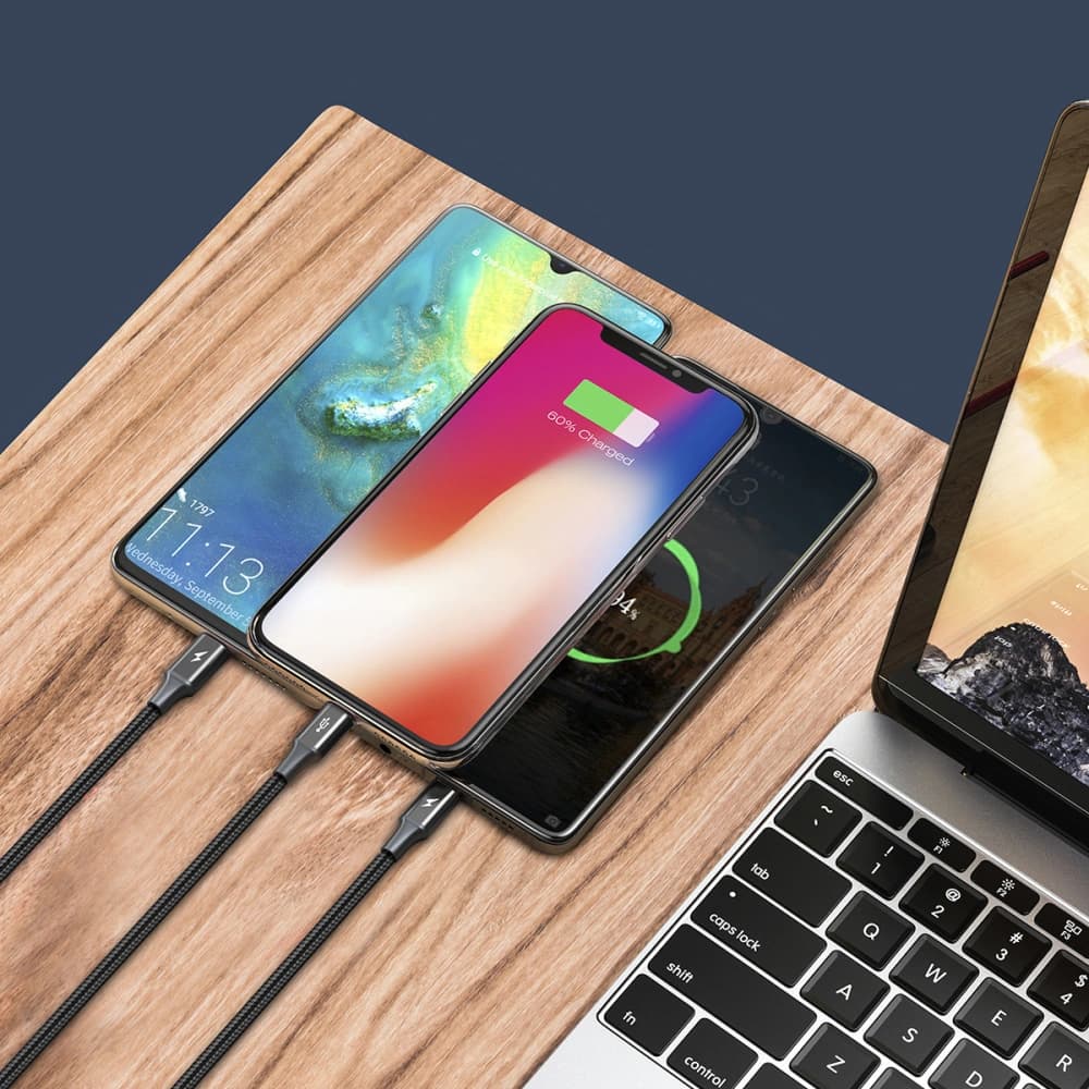 USB cable 3in1 Baseus Rapid Series, USB to micro USB / USB-C / Lightning, 3.5A, 1.2m (Black) - 7