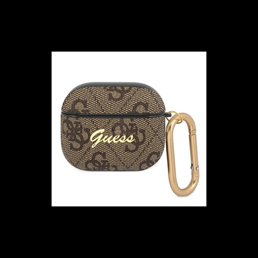 Etui Guess GUA34GSMW Apple AirPods 3 brązowy/brown 4G Script Metal Collection - 1