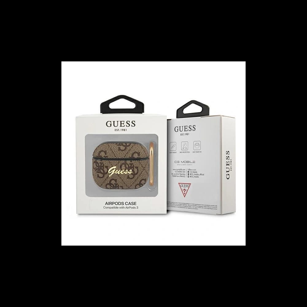Etui Guess GUA34GSMW Apple AirPods 3 brązowy/brown 4G Script Metal Collection - 3