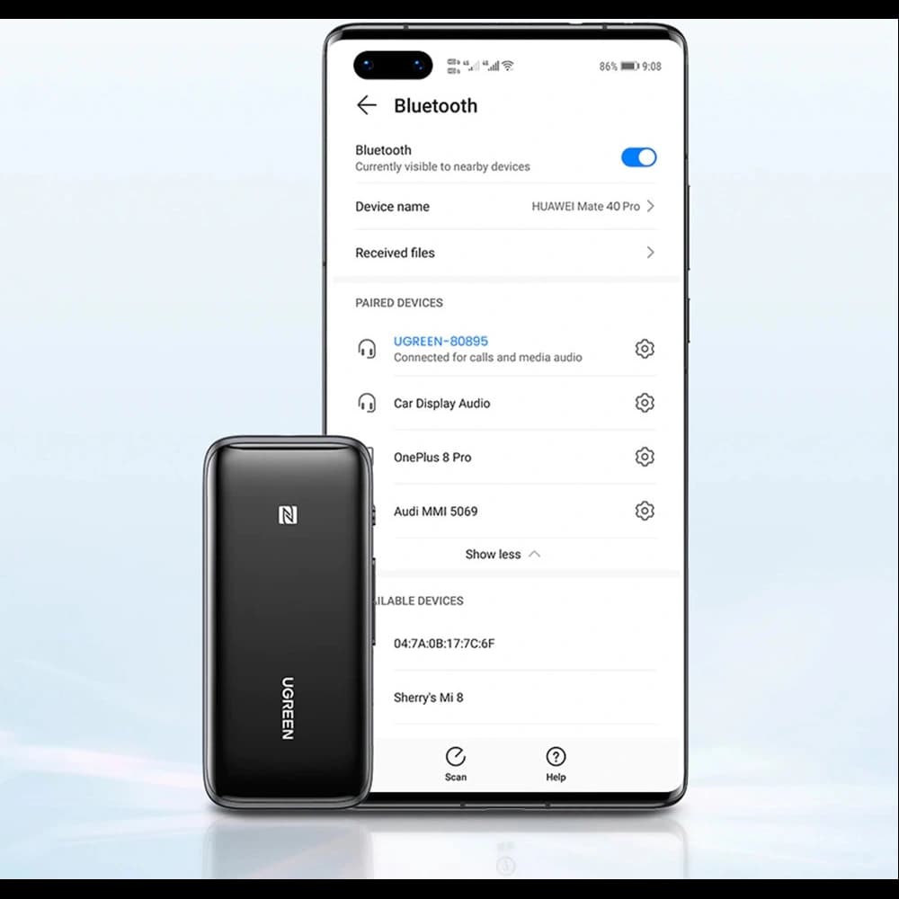 UGREEN CM402 Bluetooth 5.0 audio receiver aptX HD DAC SBC 3.5mm mini headphone jack sound card black - 9