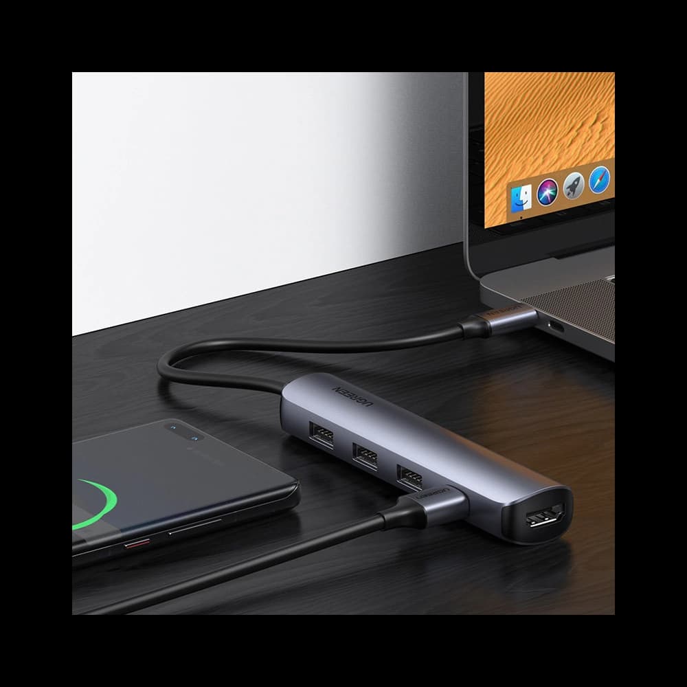 UGREEN CM417 adapter USB Type C - HDMI / 4 x USB gray - 12