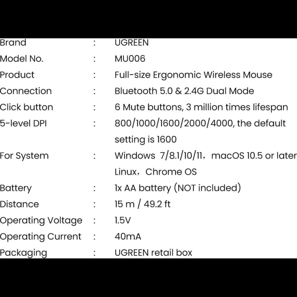 UGREEN MU006 USB optical wireless mouse 2.4GHz 4000DPI black - 20