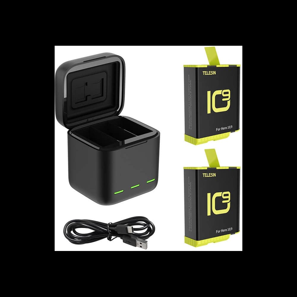 Telesin 3-slot charger Box for GoPro Hero 9 / Hero 10 + 2 batteries (GP-BNC-901-B) - 1
