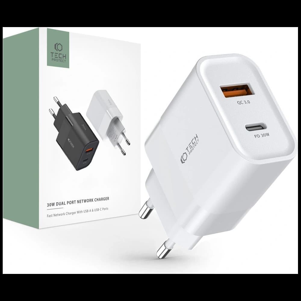 Tech-Protect C30W 2-port Network Charger PD 30W QC 3.0 White - 1