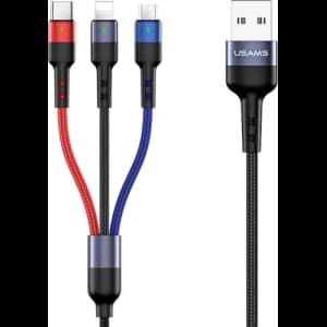 Kabel geflochten USAMS U26 3w1 0.35m 2A Schnellladung (lightning/microUSB/USB-C) SJ410USB01