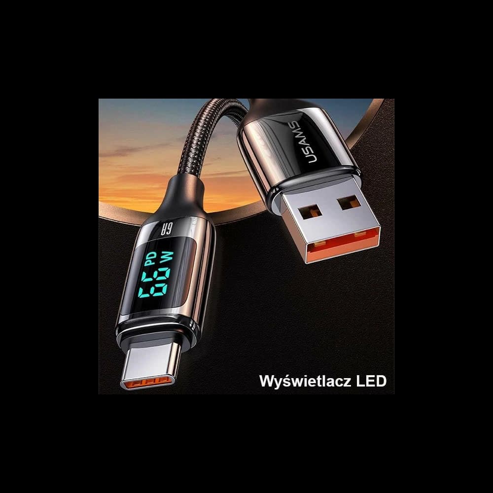 Kabel împletit USAMS U78 USB-C 1.2m LED 6A Încărcare rapidă alb/white SJ544USB02 - 2