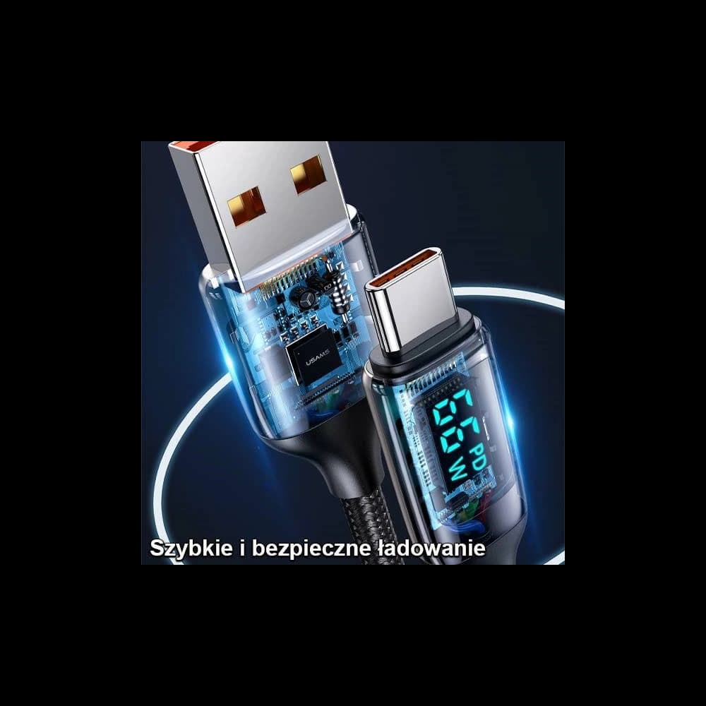 Kabel împletit USAMS U78 USB-C 1.2m LED 6A Încărcare rapidă alb/white SJ544USB02 - 4