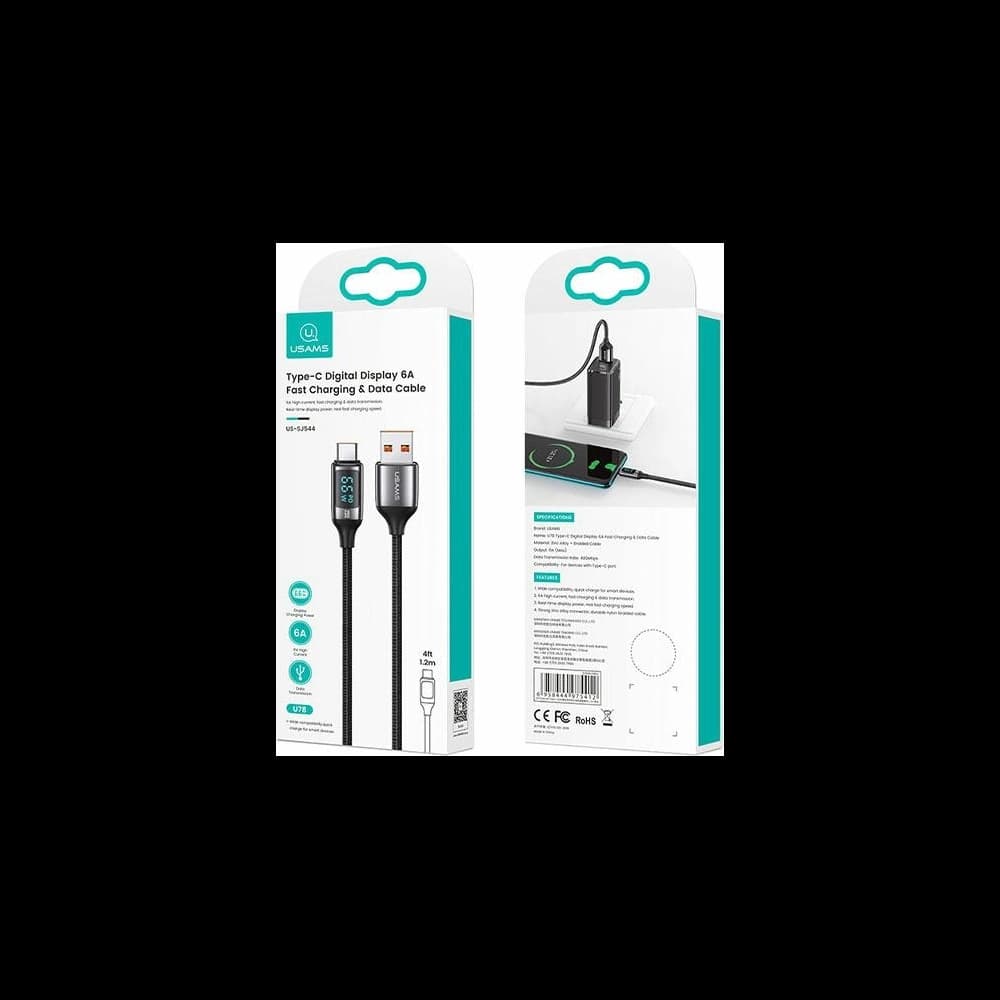 Kabel împletit USAMS U78 USB-C 1.2m LED 6A Încărcare rapidă alb/white SJ544USB02 - 7