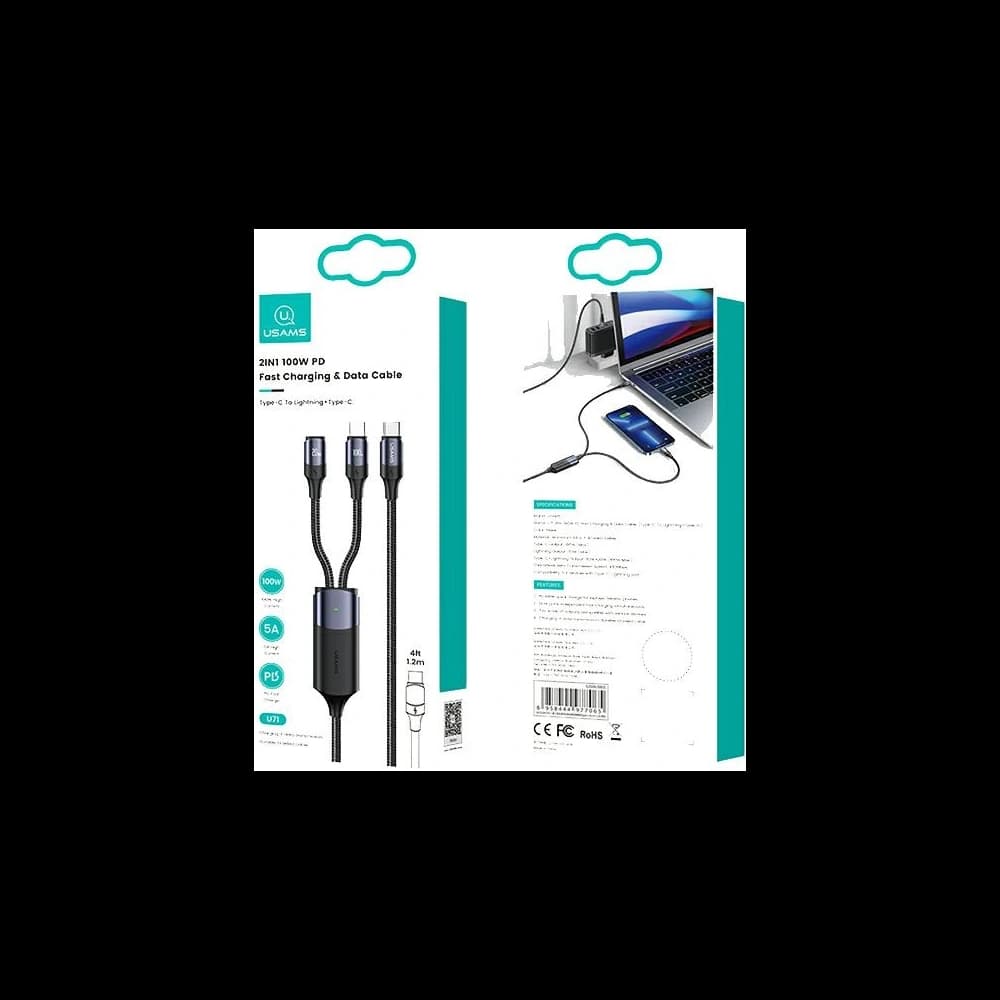 Kabel USAMS U71 USB-C/ Lighning na USB-C 1,2m 100W PD Fast Charge czarny/black SJ550USB01 - 8