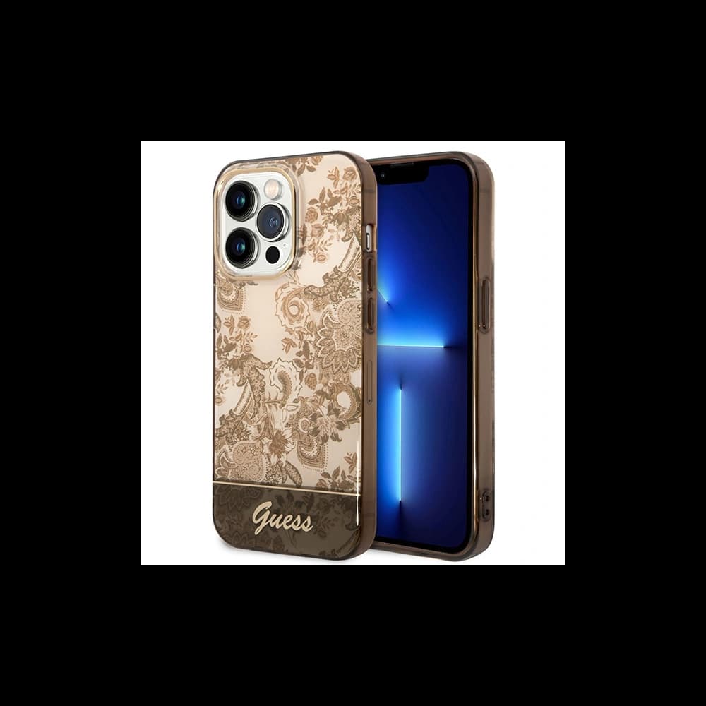Etui Guess GUHCP14LHGPLHC Apple iPhone 14 Pro ochre hardcase Porcelain Collection - 1
