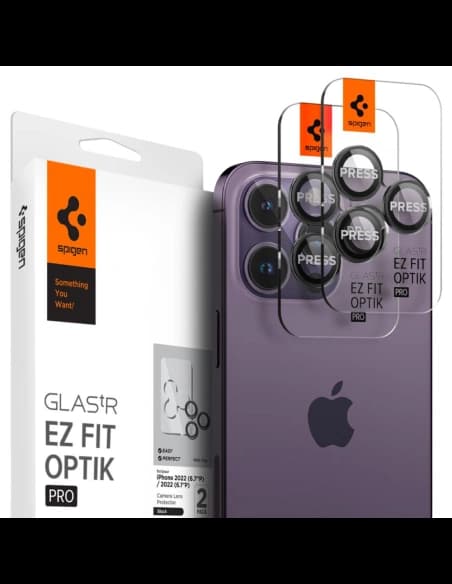 Szkło hartowane na aparat Spigen Optik.tr ez Fit Camera Protector do Apple iPhone 14 Pro / 14 Pro Max / 15 Pro / 15 Pro Max / 16 Pro / 16 Pro Max / 17 Pro / 17 Pro Max Black [2 PACK]