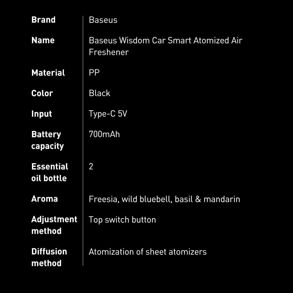 Auto-Lufterfrischer Baseus + 2 Nachfüllungen (Freesie + Glocke) + 1m schwarzes USB-C-Kabel - 25