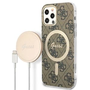 Guess GUBPP12MH4EACSW Case + Wireless Charger Apple iPhone 12/12 Pro brown hard case 4G Print MagSafe