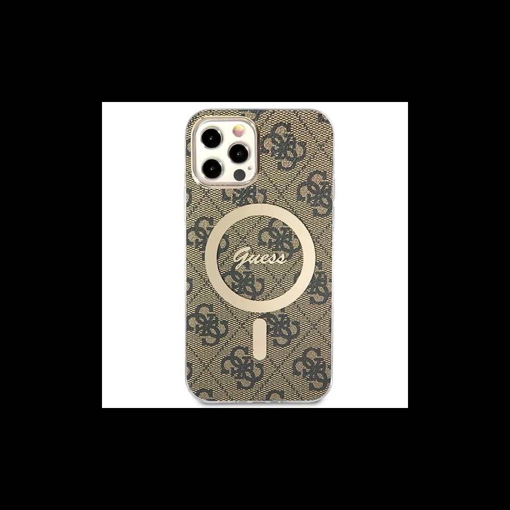 Guess GUBPP12MH4EACSW Case + Wireless Charger Apple iPhone 12/12 Pro brown hard case 4G Print MagSafe - 3