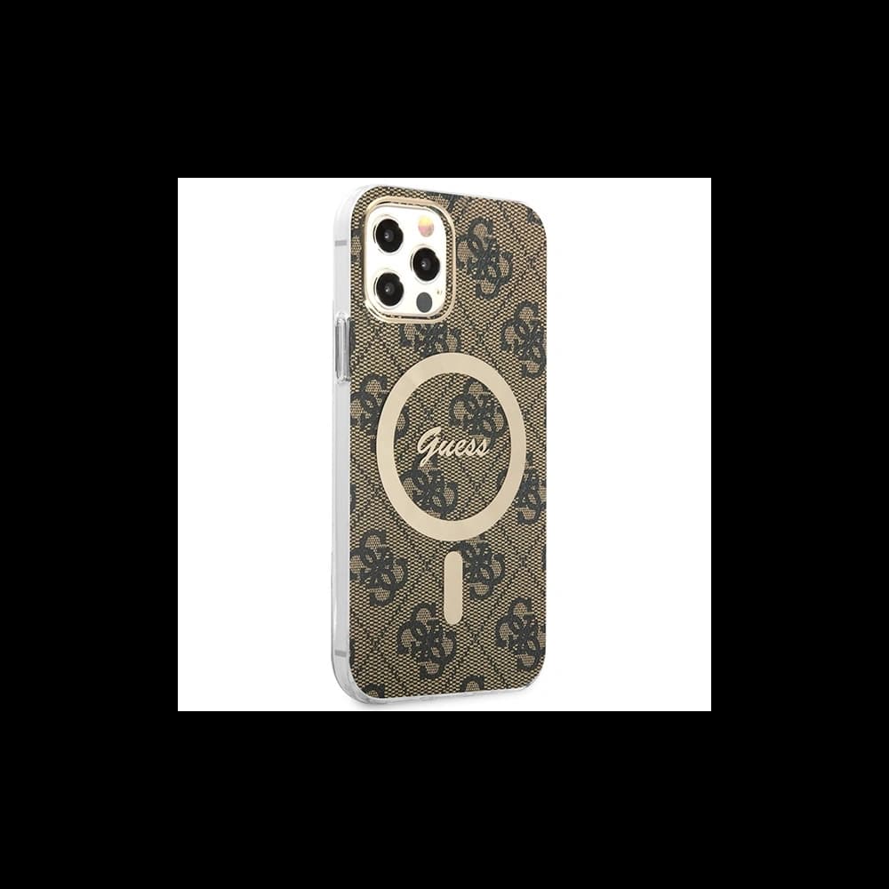 Guess GUBPP12MH4EACSW Case + Wireless Charger Apple iPhone 12/12 Pro brown hard case 4G Print MagSafe - 4