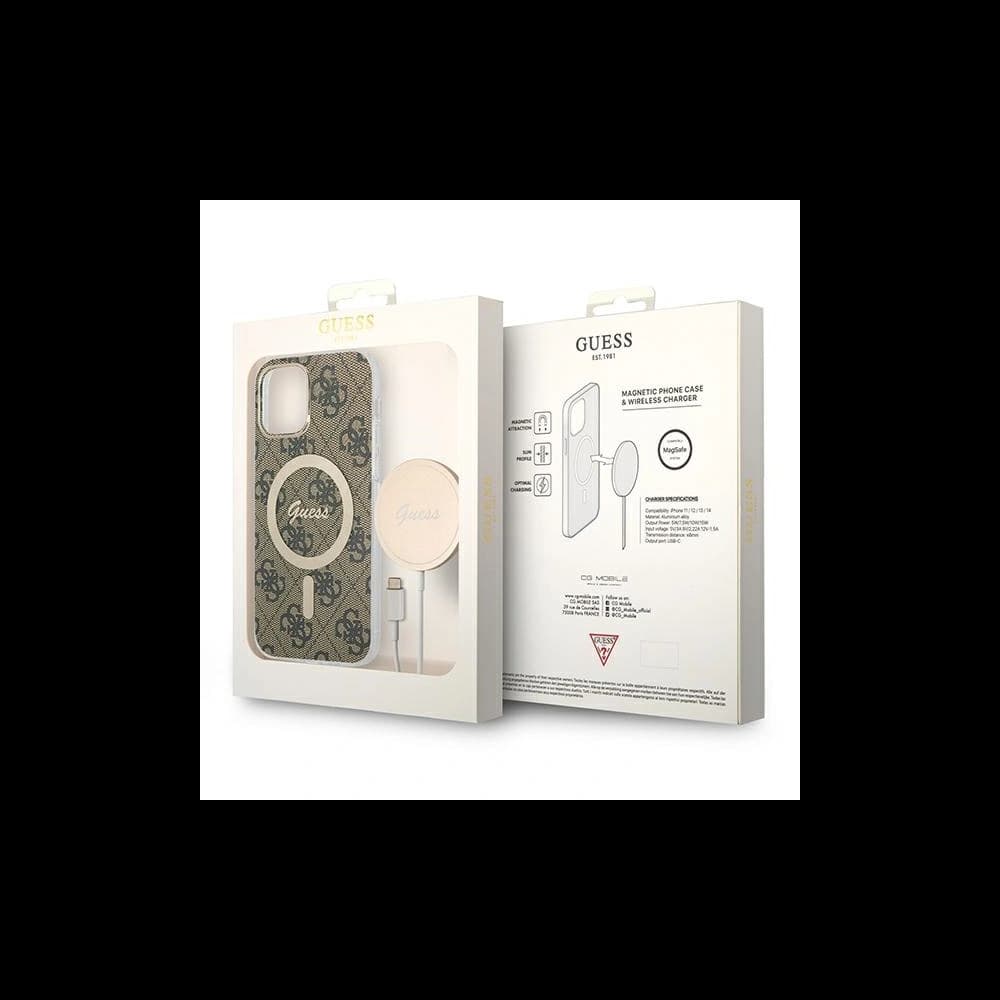 Guess GUBPP12MH4EACSW Case + Wireless Charger Apple iPhone 12/12 Pro brown hard case 4G Print MagSafe - 10