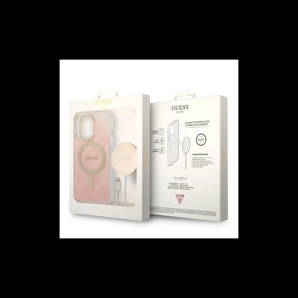Guess GUBPP13LH4EACSP Case + Wireless Charger Apple iPhone 13 Pro pink hard case 4G Print MagSafe - 10