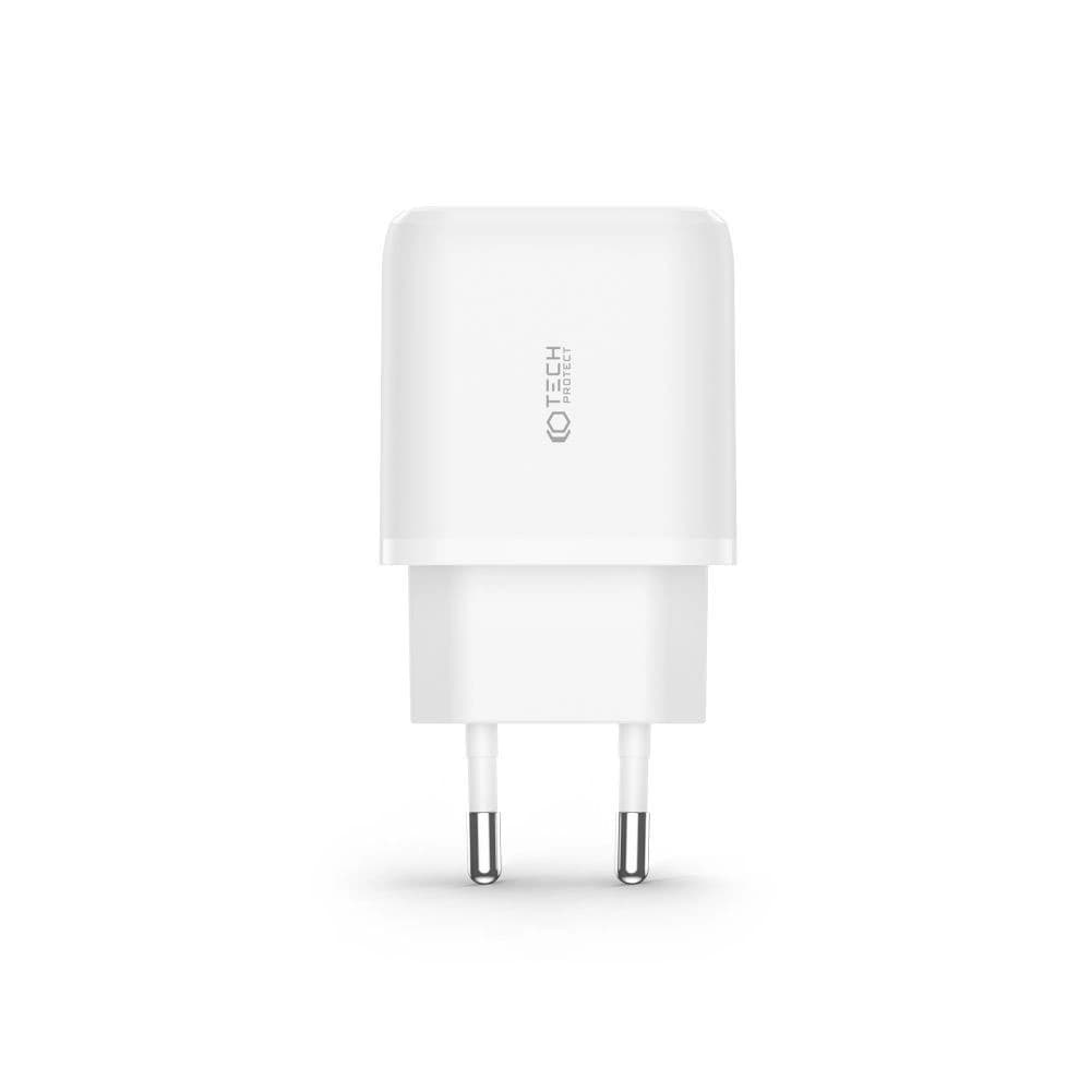 Netzteil Tech-Protect C20W 2-Port Netzwerk-Ladegerät PD 20W QC 3.0 + USB-C Kabel Weiß - 3