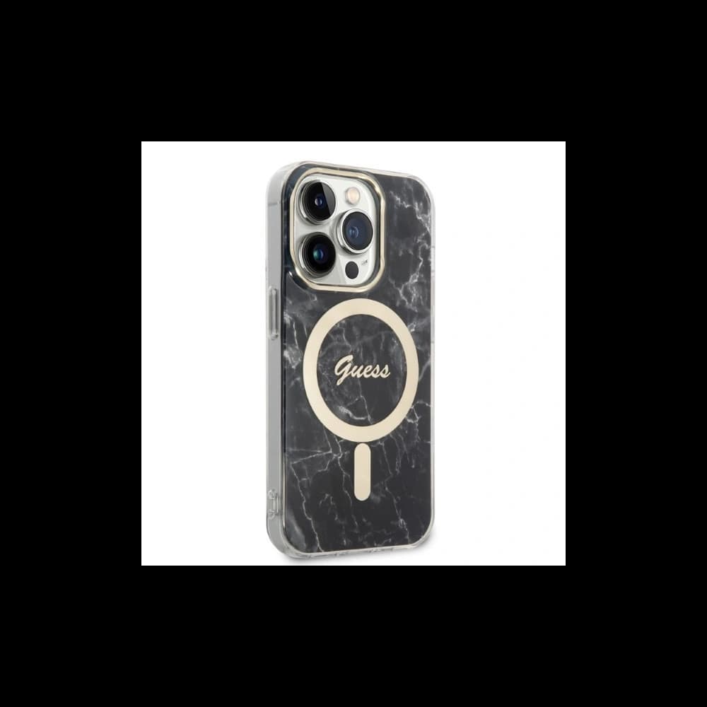 Zestaw Guess etui + ładowarka bezprzewodowa GUBPP14XHMEACSK Apple iPhone 14 Pro Max czarny/black hard case Marble MagSafe - 4