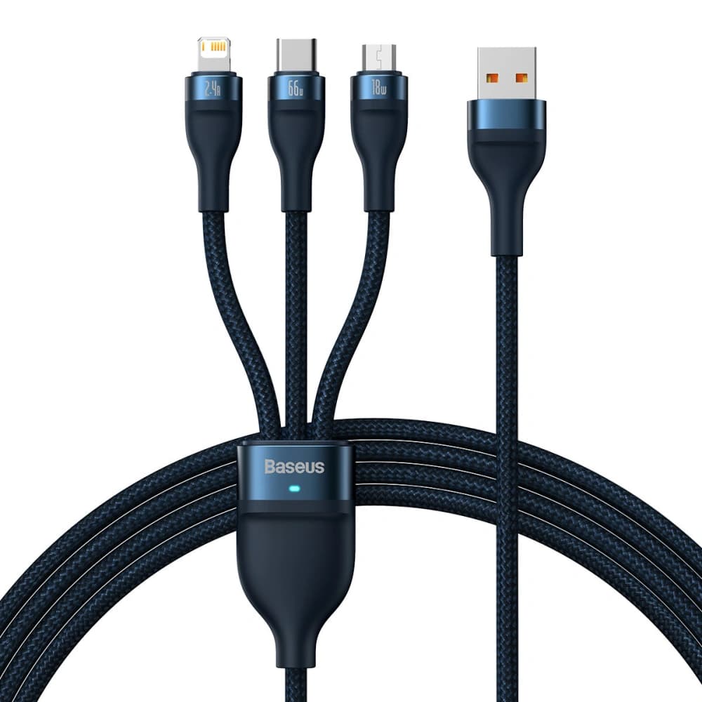 Kabel 3w1 Baseus Flash Series Ⅱ USB-USB-C/microUSB/Lightning 66W 1.2m (niebieski) - 1