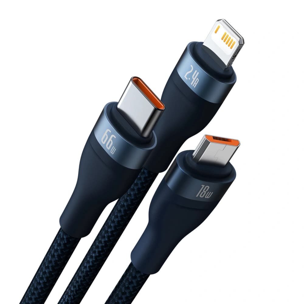 Kabel 3w1 Baseus Flash Series Ⅱ USB-USB-C/microUSB/Lightning 66W 1.2m (niebieski) - 2