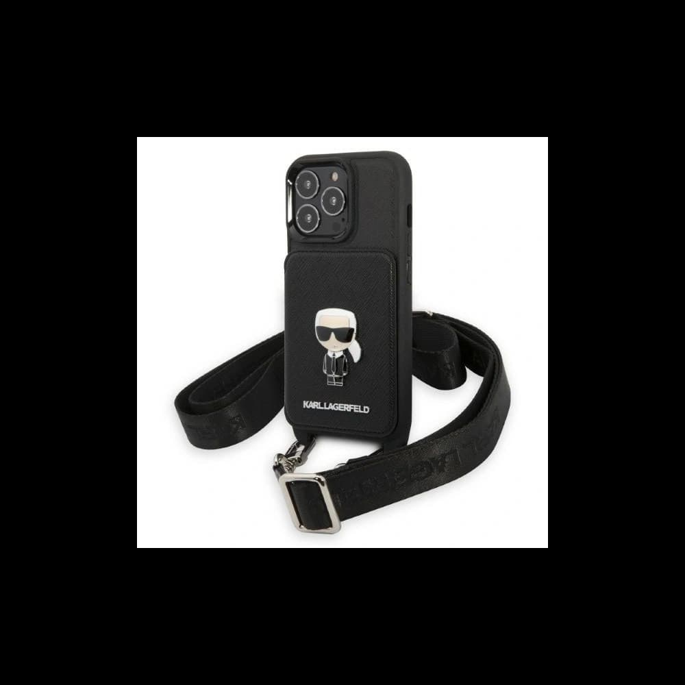 Case Karl Lagerfeld KLHCP13XSAIPCK Apple iPhone 13 Pro Max Hardcase schwarz/schwarz Saffiano Metal Ikonik - 1