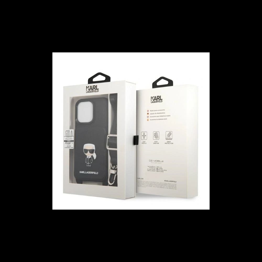 Case Karl Lagerfeld KLHCP13XSAIPCK Apple iPhone 13 Pro Max Hardcase schwarz/schwarz Saffiano Metal Ikonik - 8