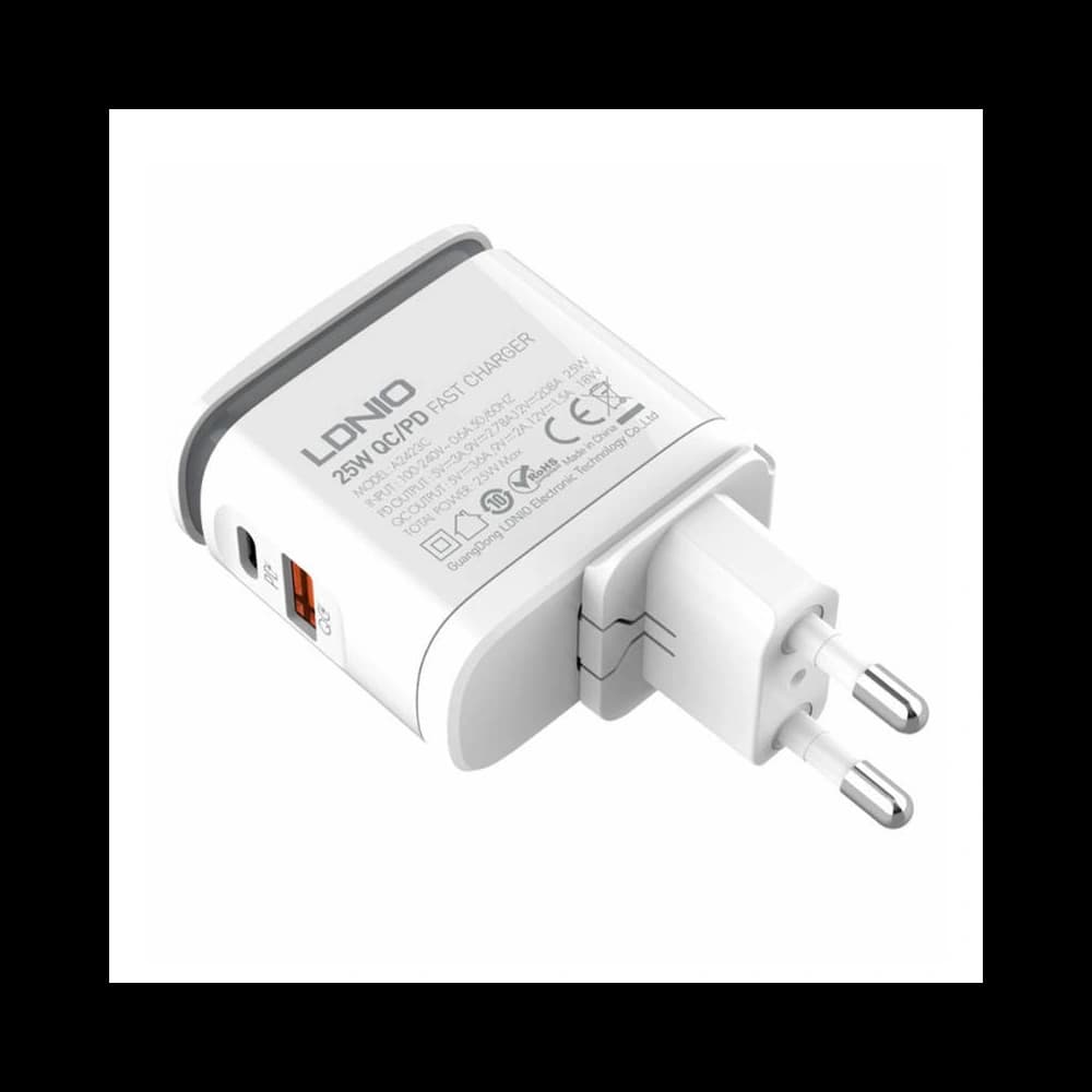 LDNIO A2423C Wall Charger with Night Lamp, USB + USB-C, PD + QC 3.0, 25W (white) - 1