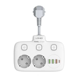 Steckdosenleiste mit 2 AC-Steckdosen, 3x USB, USB-C, LDNIO SE2435, 2500W (weiß)