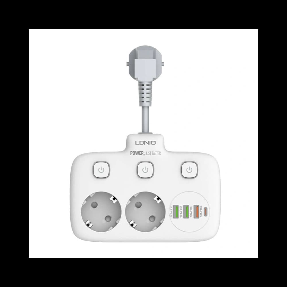 Steckdosenleiste mit 2 AC-Steckdosen, 3x USB, USB-C, LDNIO SE2435, 2500W (weiß) - 1