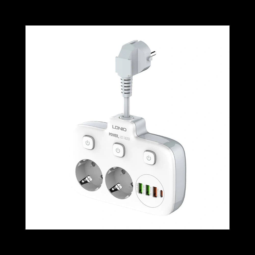 Steckdosenleiste mit 2 AC-Steckdosen, 3x USB, USB-C, LDNIO SE2435, 2500W (weiß) - 2