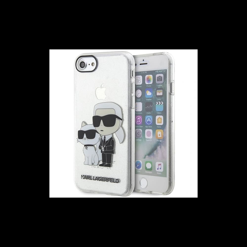 Karl Lagerfeld Apple Case KLHCI8HNKCTGT iPhone SE 2022/SE 2020/8/7 transparentes Hartschalenetui Gliter Karl&Choupette - 1