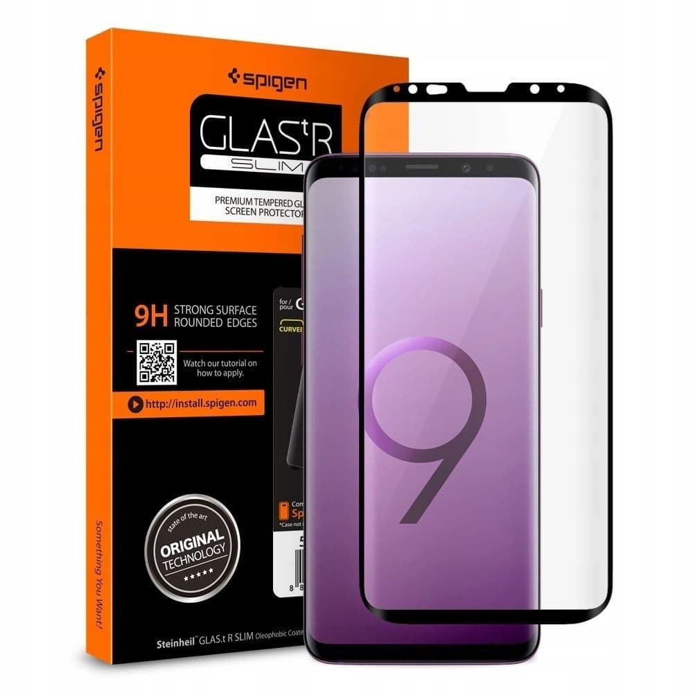 Gehärtetes Glas Spigen GLAS.tR Case Friendly Galaxy S9+ Plus Schwarz - 1
