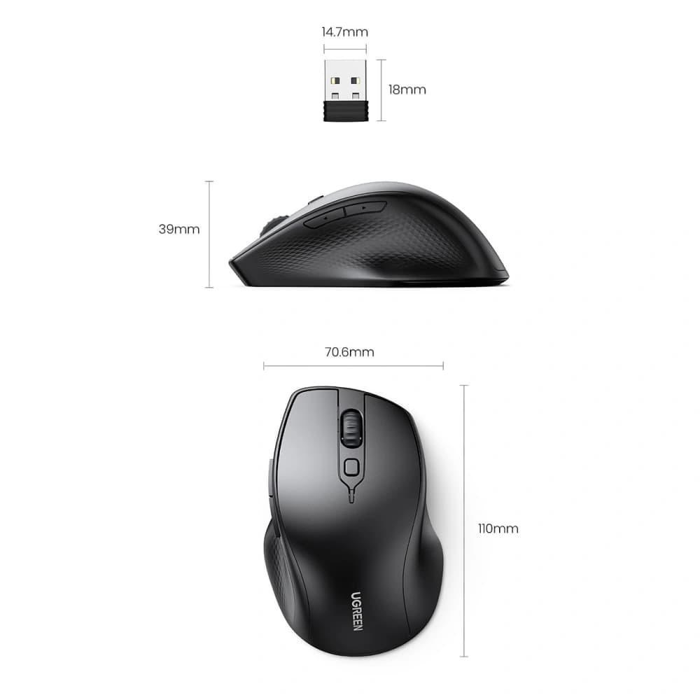 UGREEN MU101 Ergonomic Wireless Mouse Black - 8